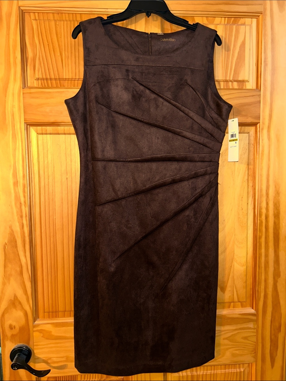 Calvin Klein Dark Brown Sleeveless Faux-Suede Midi Sheath Dress